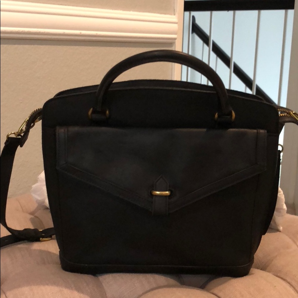 Madewell black leather tote top handle bag